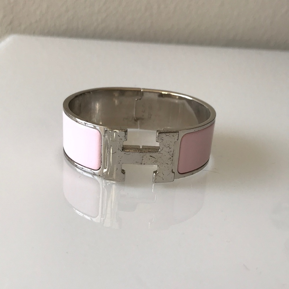 Hermès Clic Clac H Bracelet in Pink and Silver